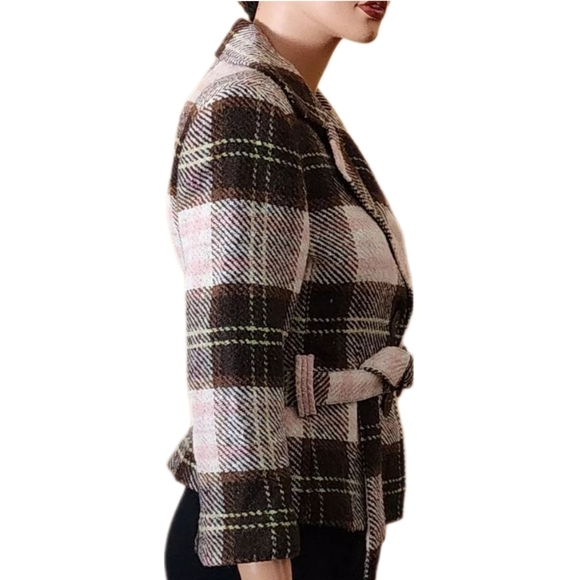 Cabi Plaid Belted Short Jacket Wool Blend Blazer 8 - Picture 2 of 16